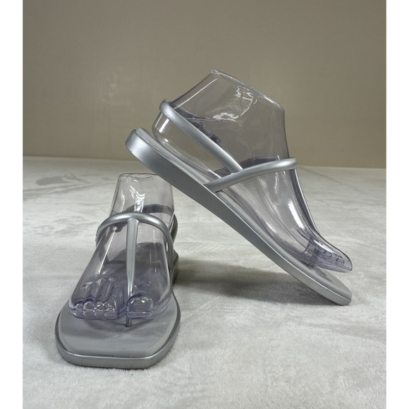 CROCS Shoes - Crocs Miami T Strap Womens Sandals Size W6 Silver Thong Slingback Flat Charity